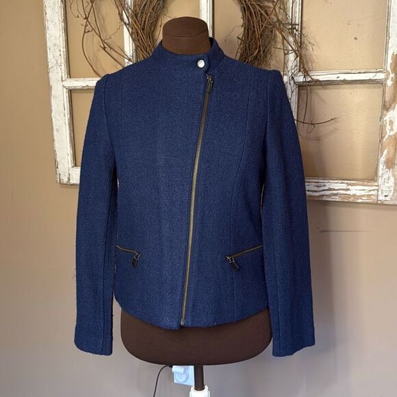 NWT Talbots boiled wool moto jacket blazer coat navy blue women’s size 4 petite - Picture 1 of 11
